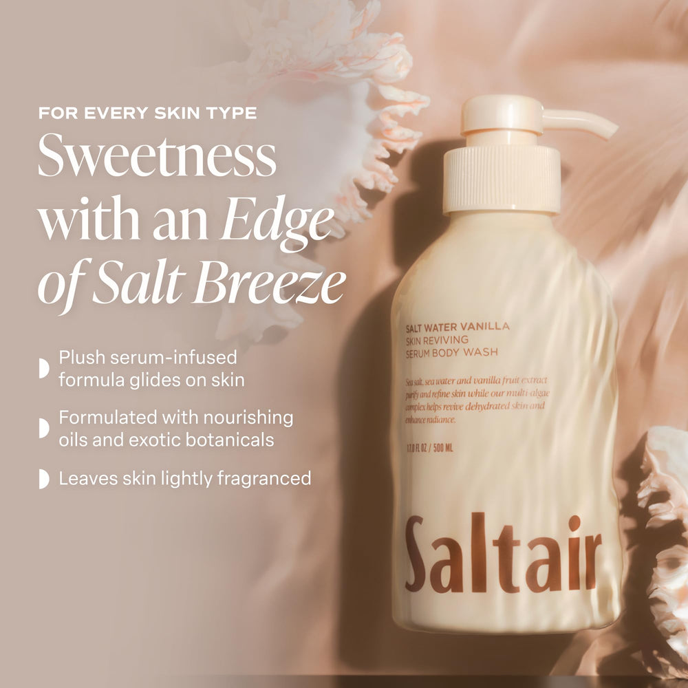 Saltair gel aplicado en mano durante ducha para limpieza suave