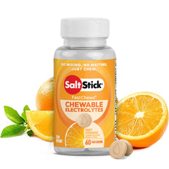 SaltStick bote frontal naranja mostrando el envase y conveniencia