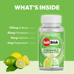 SaltStick tableta masticable en primer plano mostrando tamaño y borde, rápida absorción