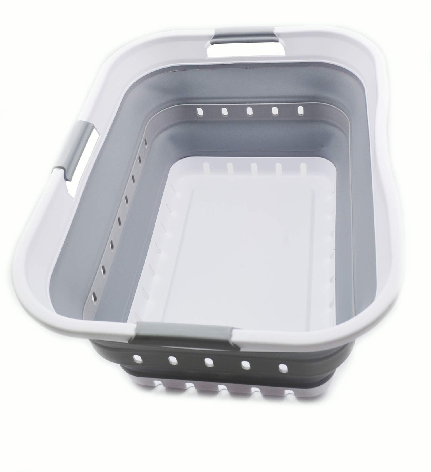 SAMMART cesta frontal blanca gris mostrando capacidad y forma rígida