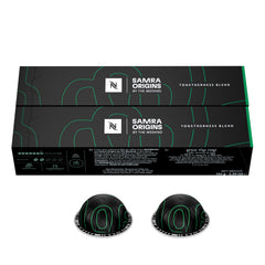 SAMRA ORIGINS empaque frontal mostrando 20 cápsulas y diseño de colaboración