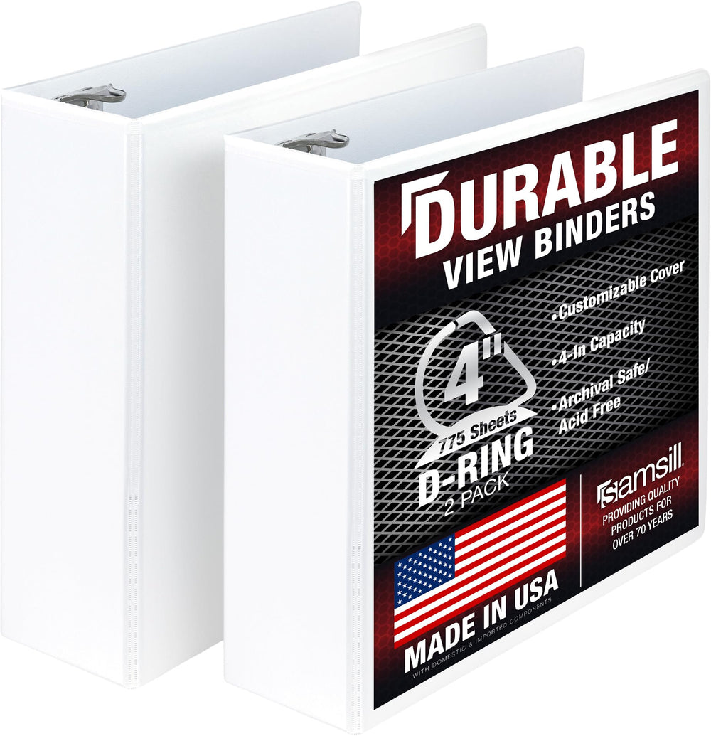 Samsill vista frontal de la carpeta blanca con cubierta transparente, ideal para presentaciones