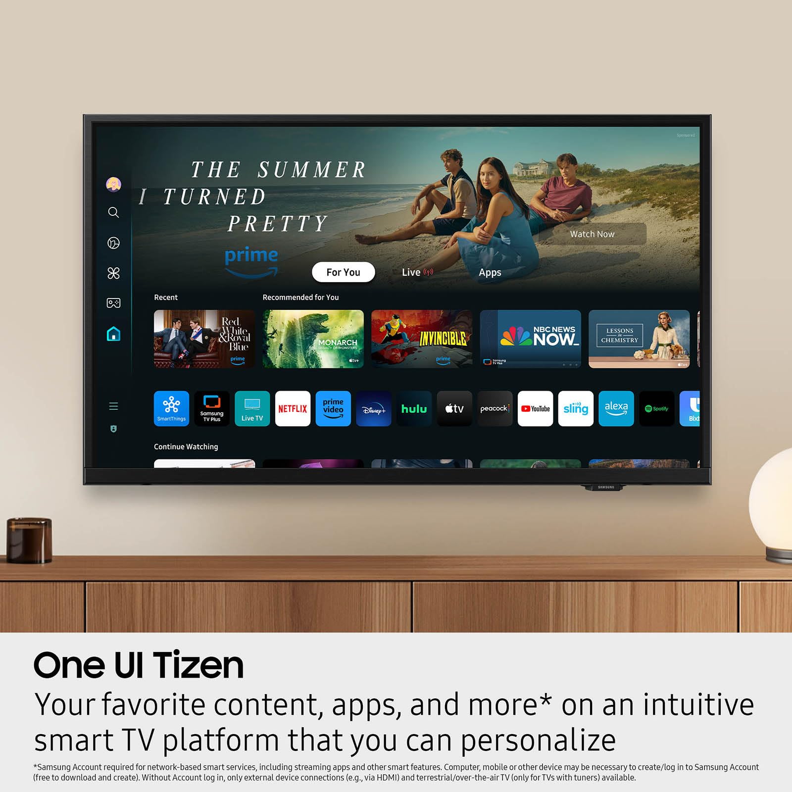 Samsung televisor comparado en tamaño con silla para ver escala y ubicación ideal