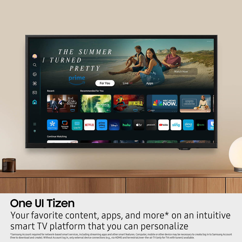 Samsung televisor comparado en tamaño con silla para ver escala y ubicación ideal