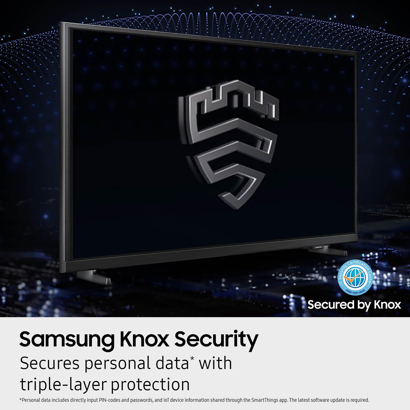 Samsung televisor en sala con usuario disfrutando streaming y audio envolvente