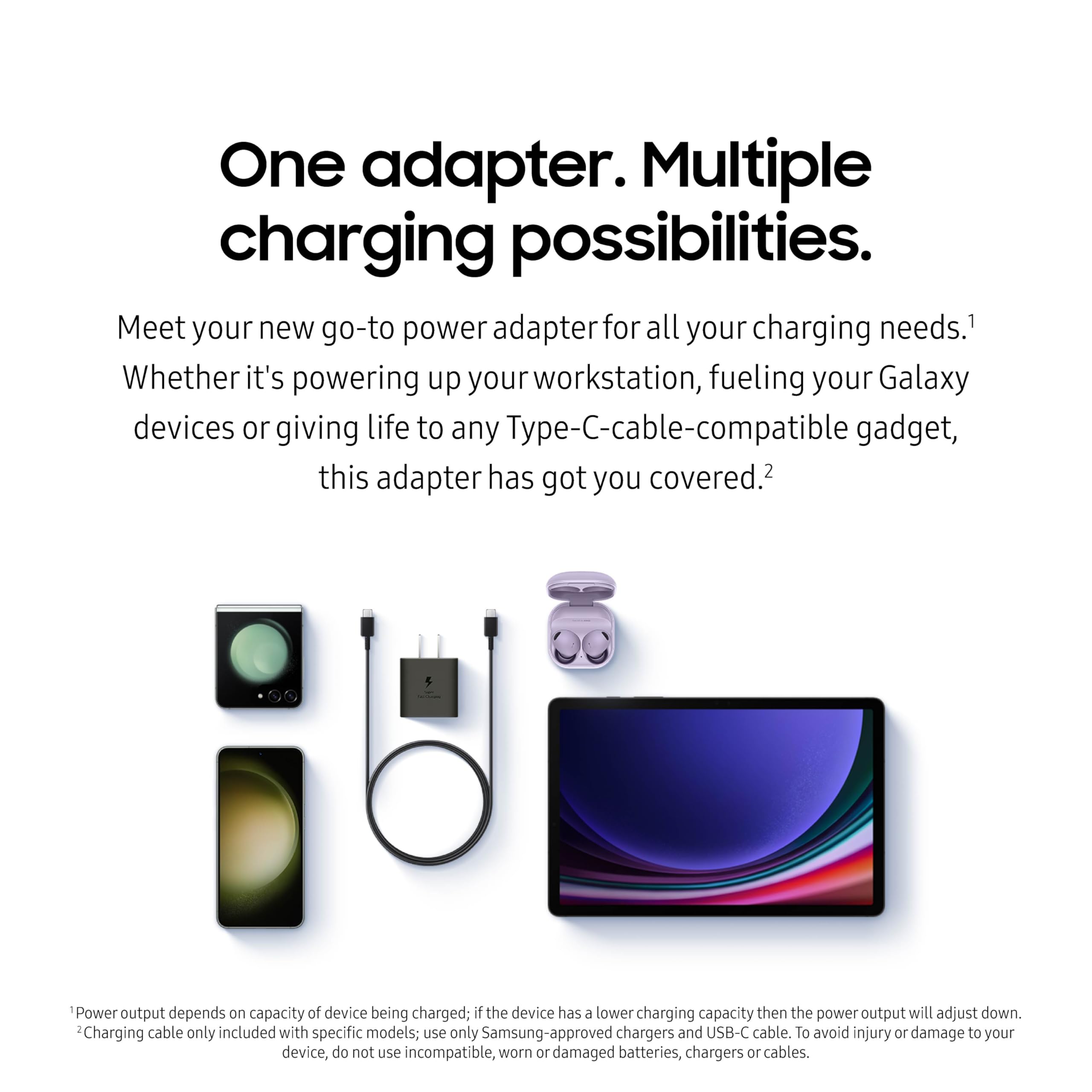 Samsung adaptador 25W en mano para mostrar tamaño real y portabilidad