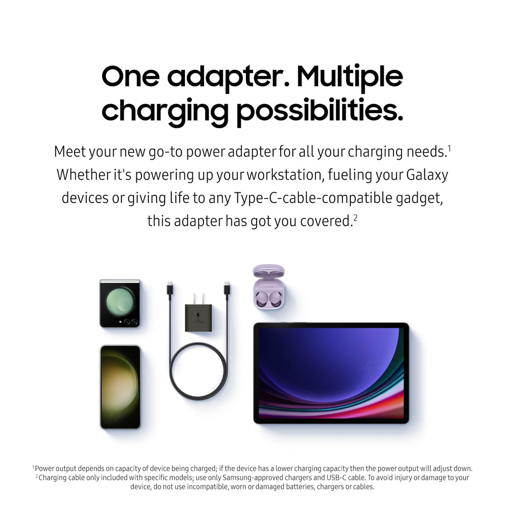 Samsung adaptador 25W en mano para mostrar tamaño real y portabilidad