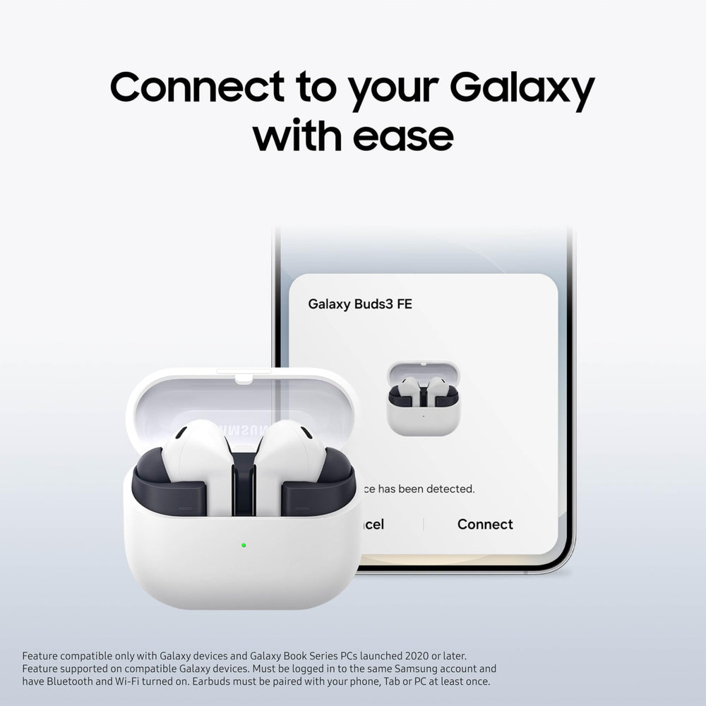 Samsung Galaxy Buds3 FE emparejados con teléfono Galaxy para conmutación fluida