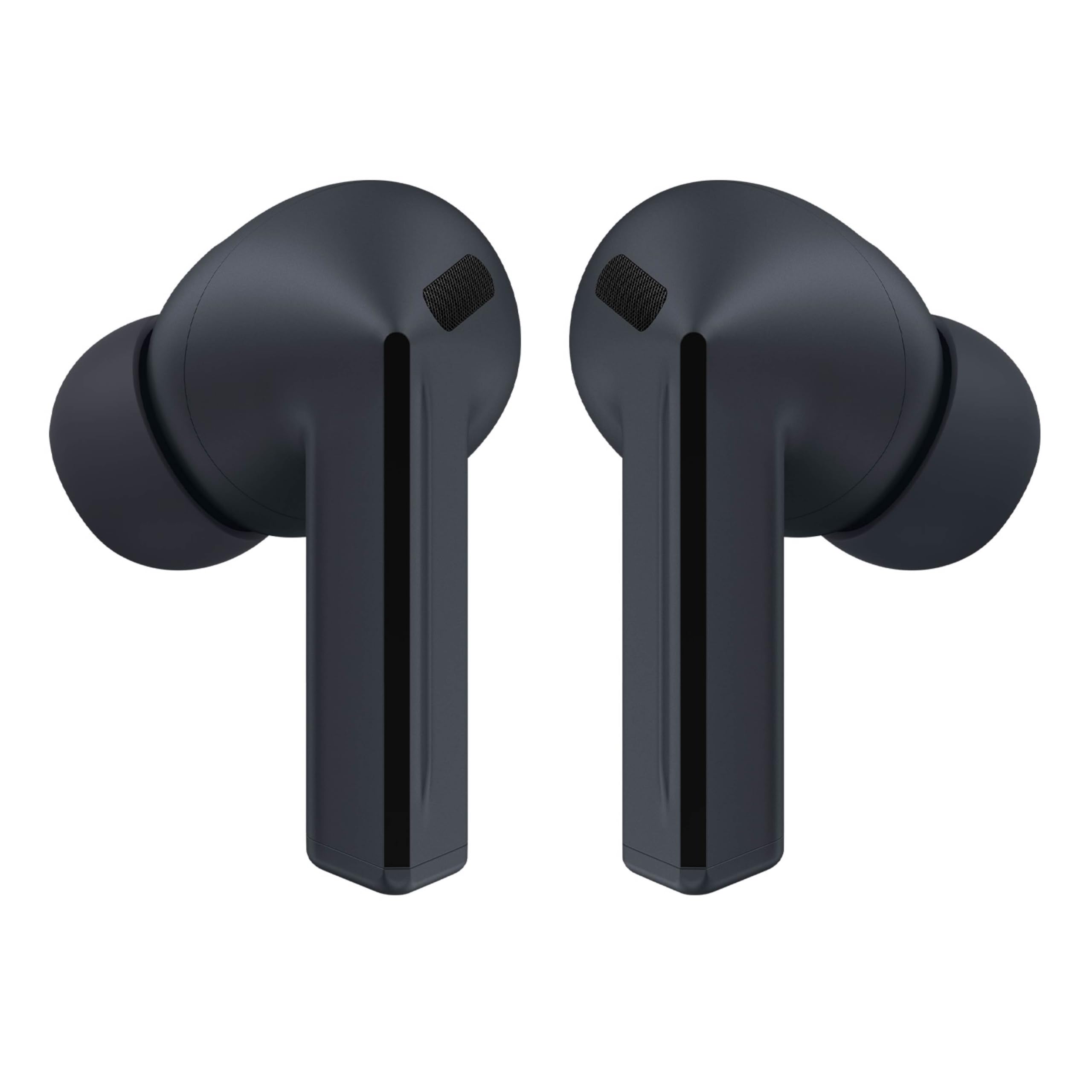 Samsung Galaxy Buds3 FE vista frontal en negro con diseño compacto y cómodo