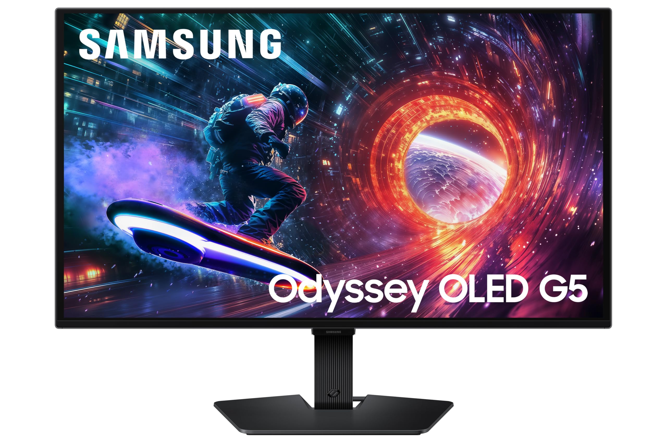 Samsung Odyssey OLED G5 vista frontal con panel QD-OLED y diseño elegante