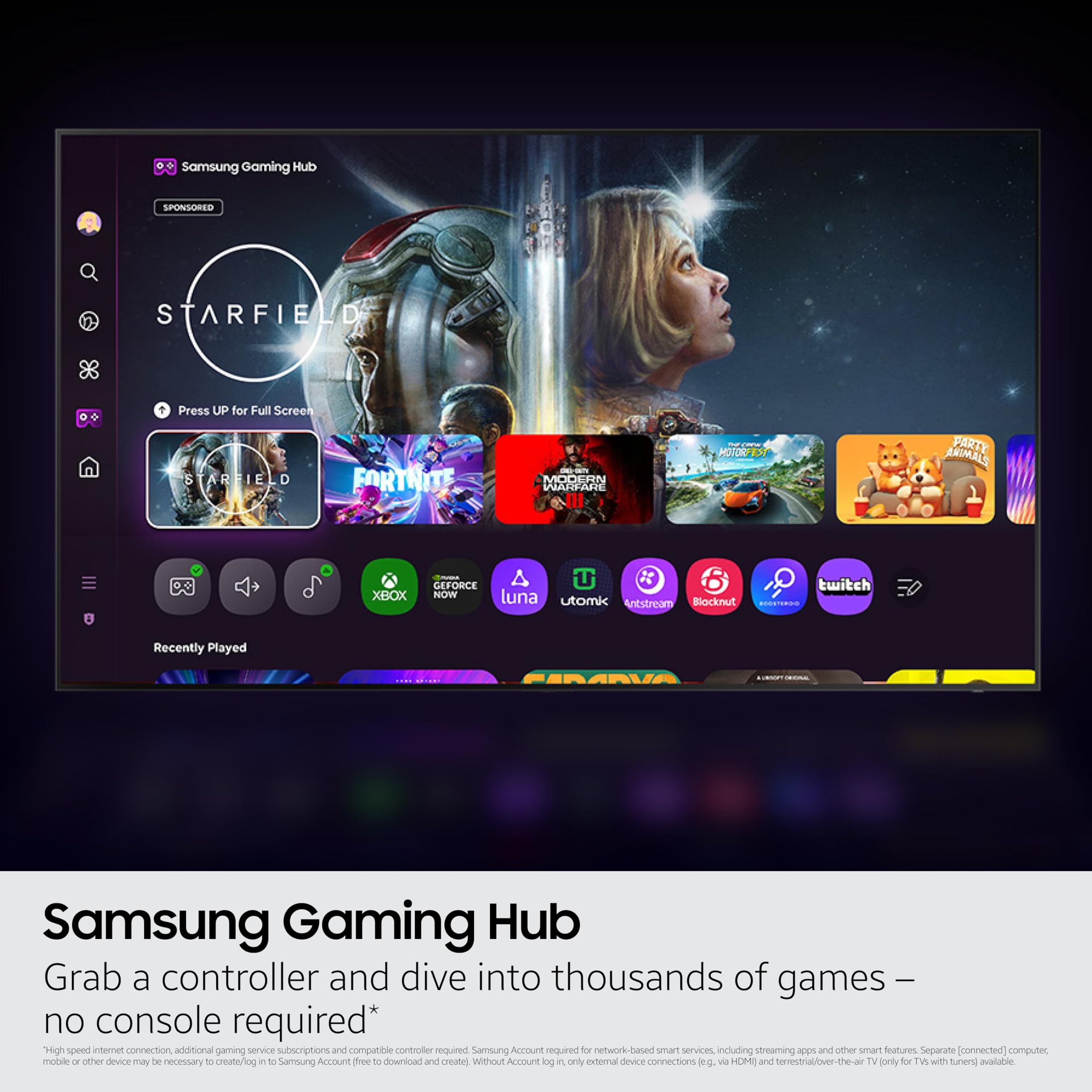 Samsung Q8F pantalla con interfaz Smart TV y canales gratuitos