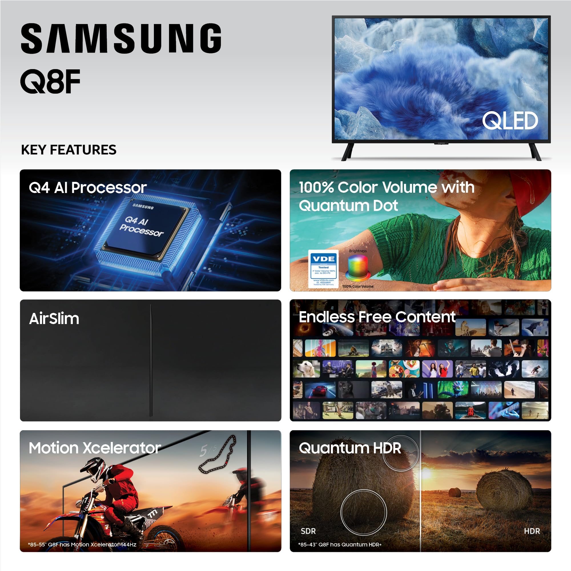 Samsung Q8F en salón reproduciendo película con imagen nítida