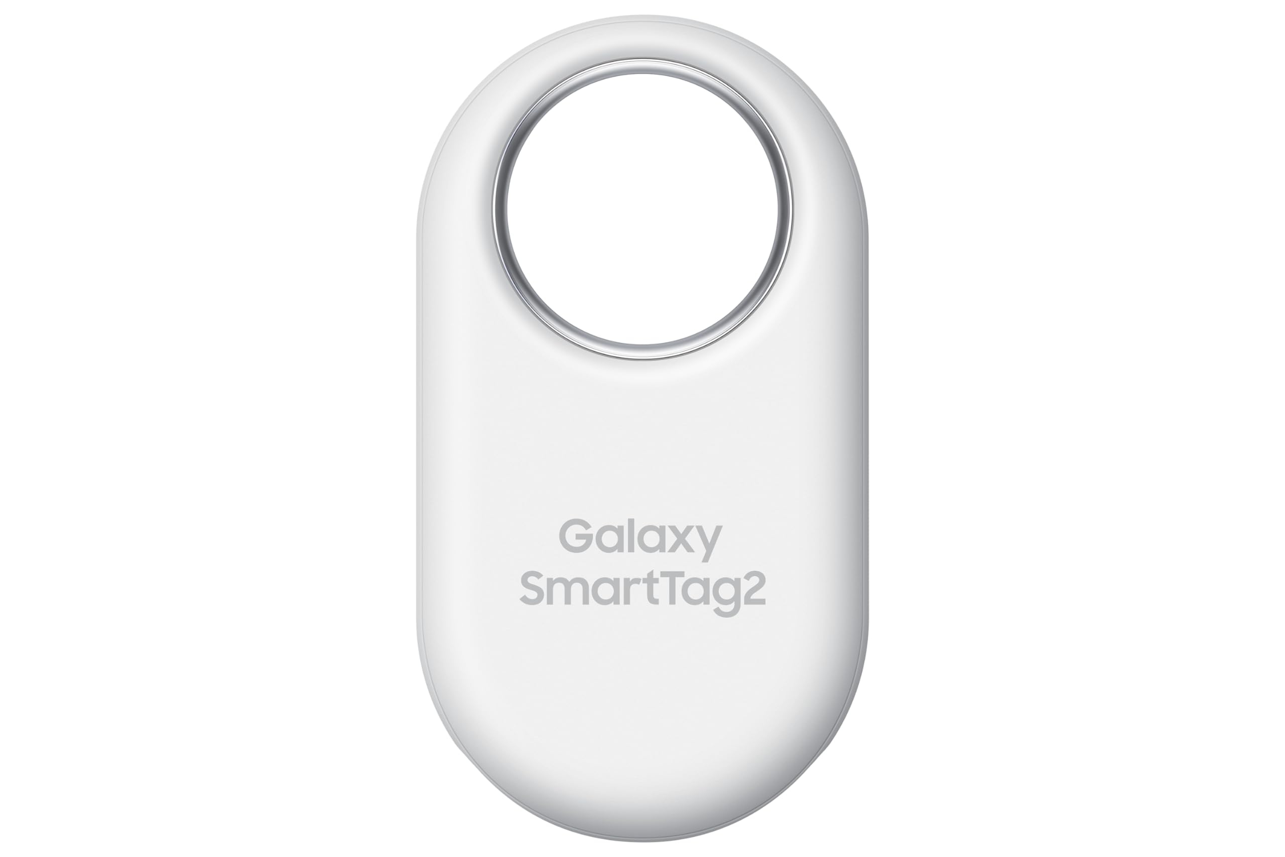 Samsung SmartTag2 frontal blanco mostrando diseño compacto y fácil sujeción