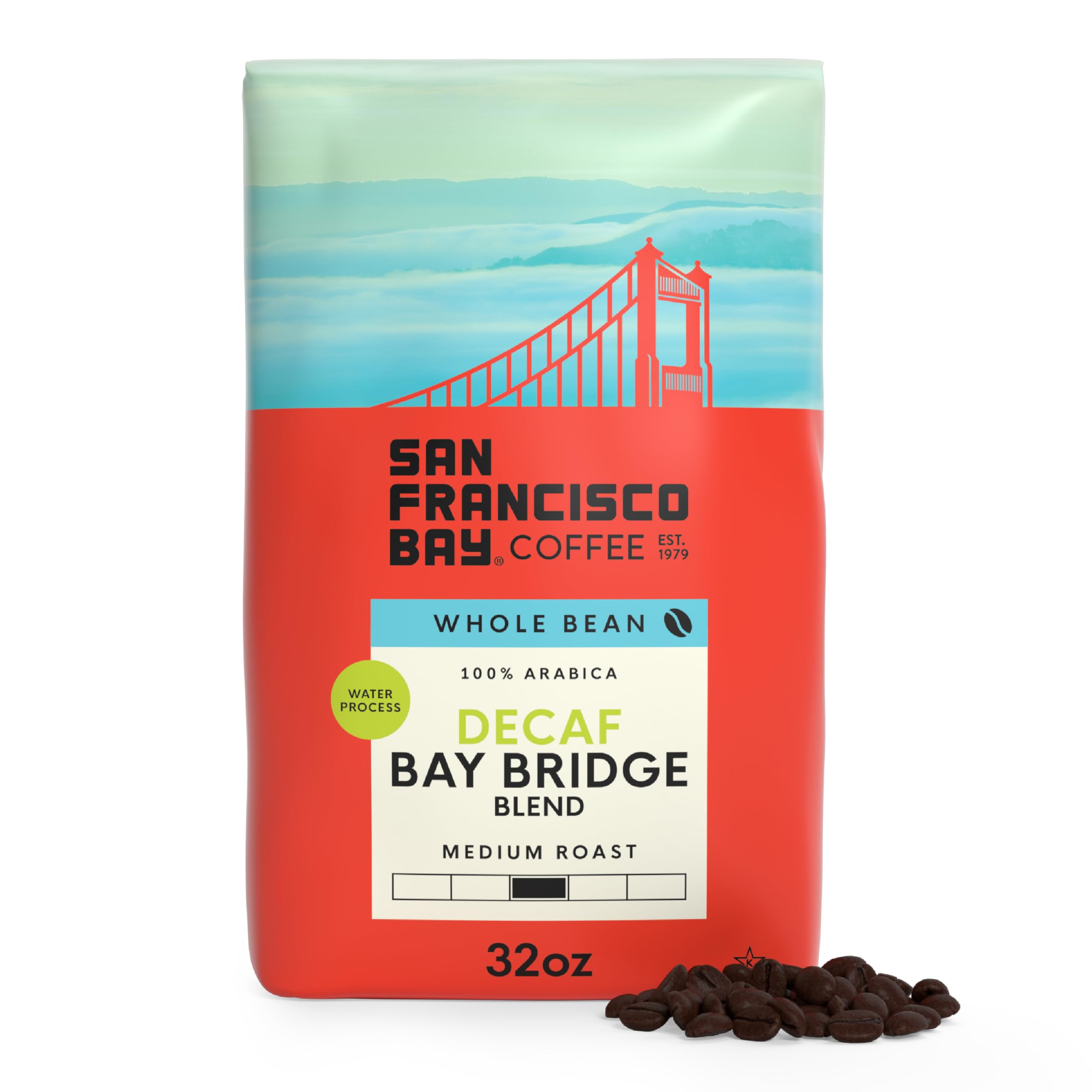 SAN FRANCISCO BAY bolsa frontal mostrando 2 lb y blend descafeinado beneficios de legado familiar