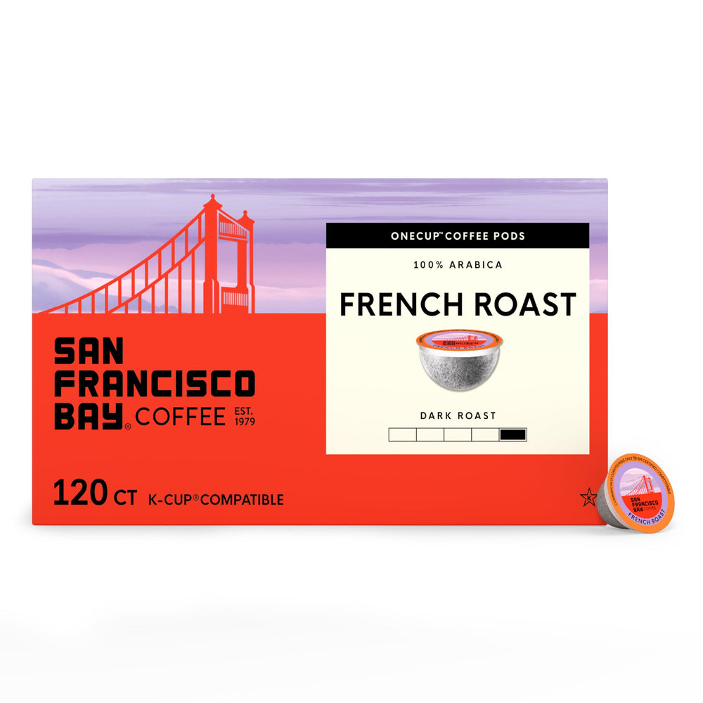 San Francisco Bay frente del paquete mostrando el diseño y cantidad de 120 cápsulas, facilita compra a granel