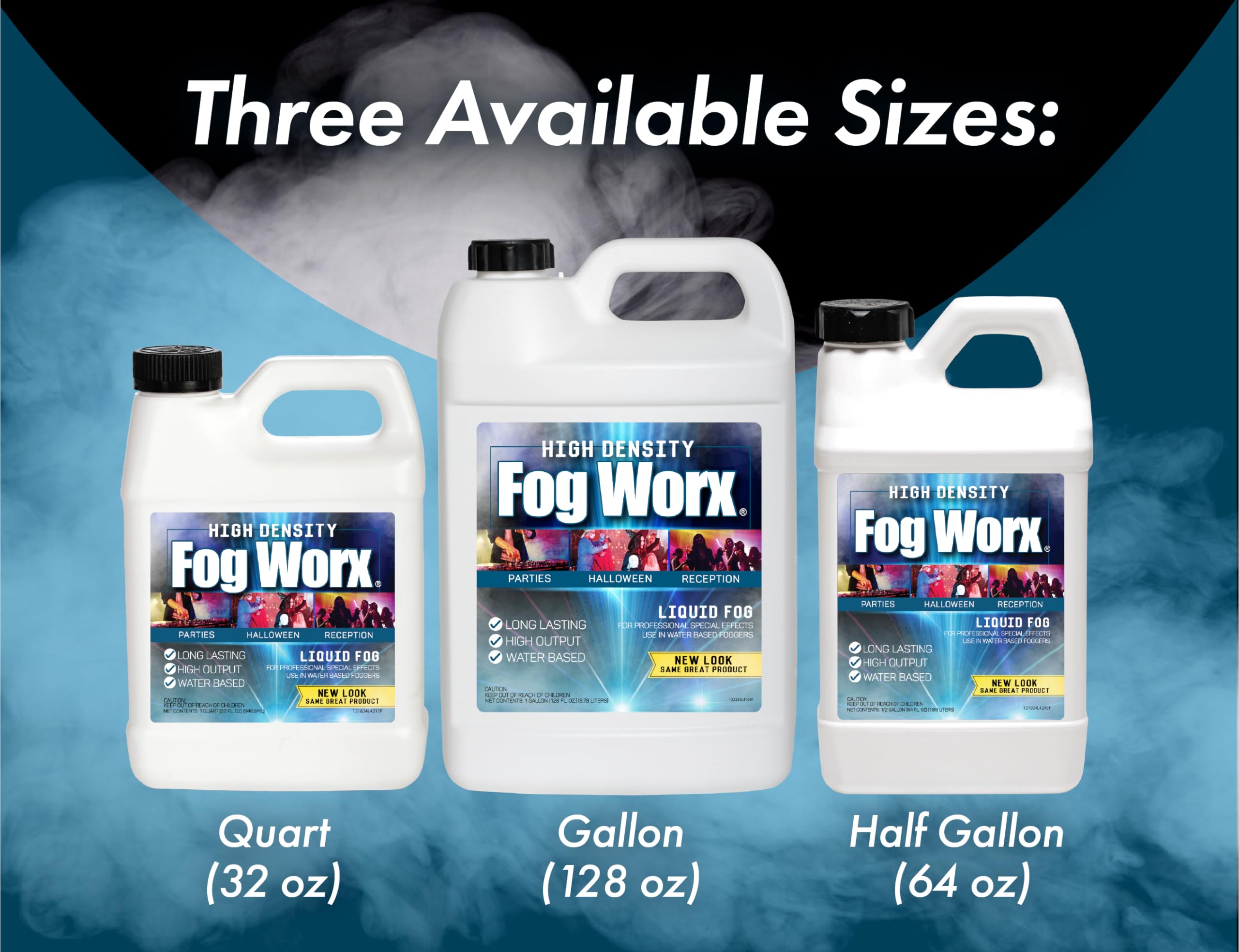 Sanco Industries botella FogWorx junto a mano para referencia de tamaño