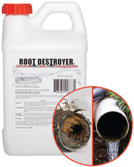 Sanco Industries paquete frontal mostrando Root Destroyer y beneficio de control de raíces