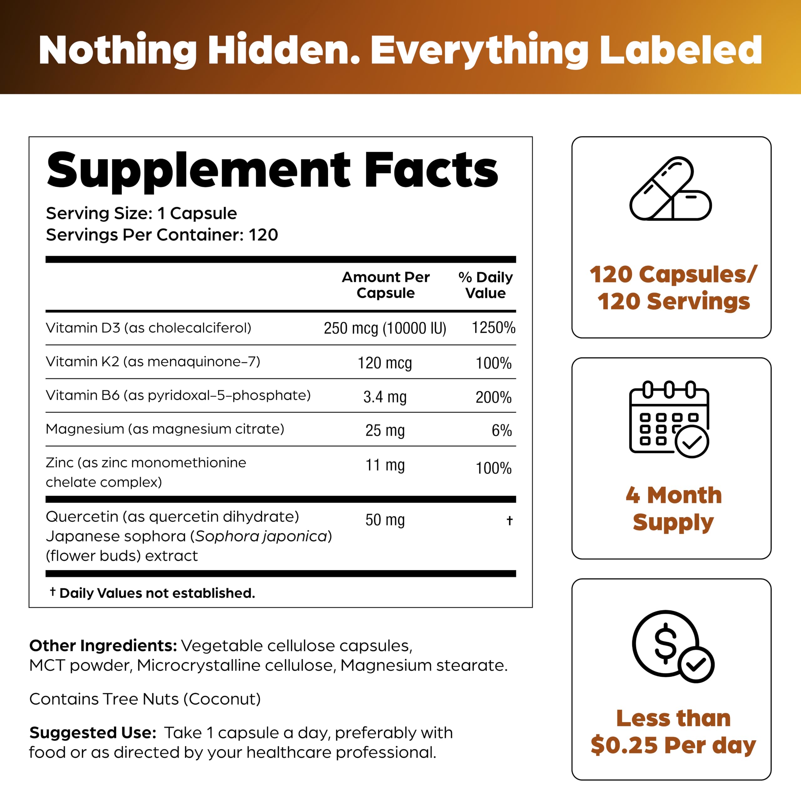 Sandhu's etiqueta nutricional en detalle indicando dosis y certificaciones