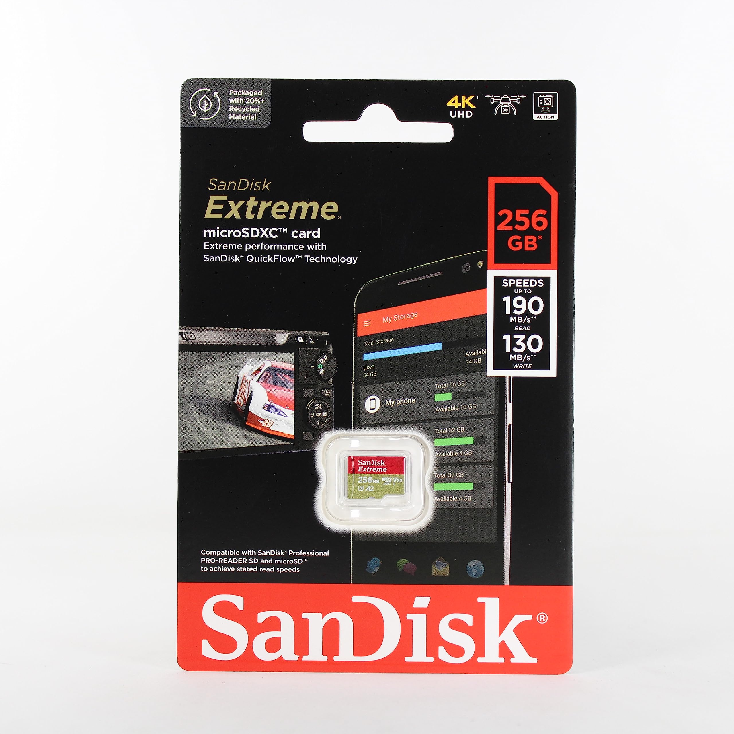 Sandisk microSD instalada en cámara de acción para vídeo 4K continuo