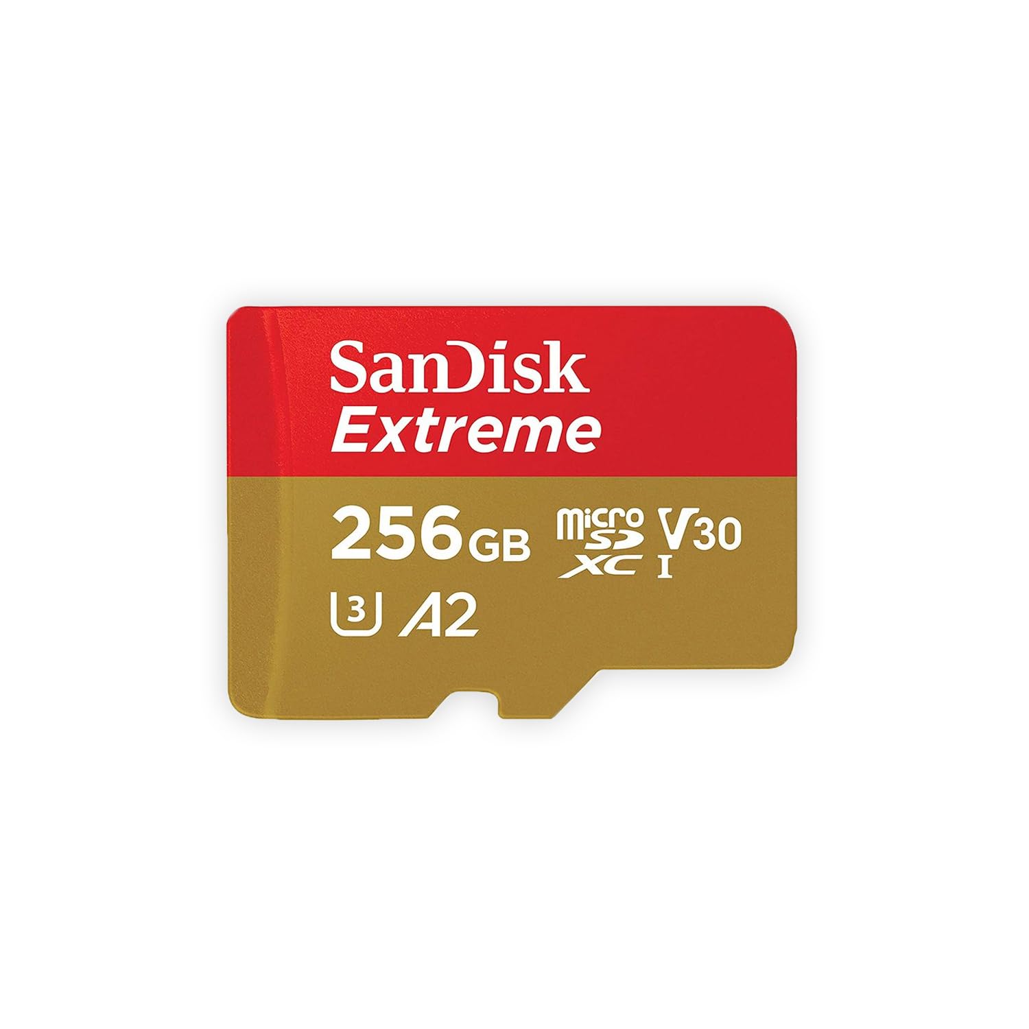 Sandisk tarjeta microSD 256GB frontal mostrando el empaque y capacidad