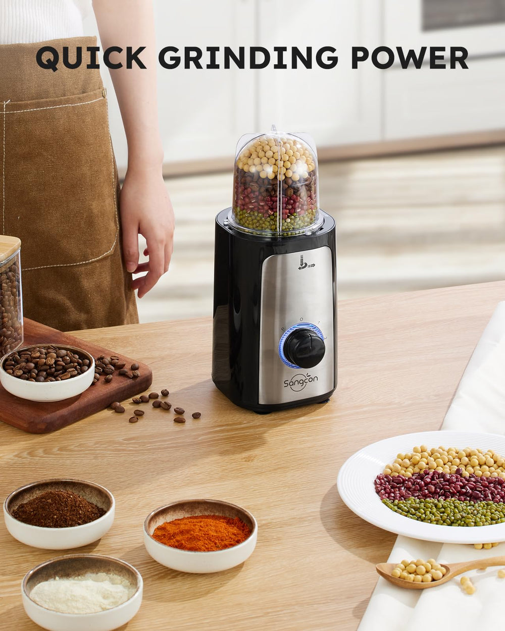 sangcon blender in use making a smoothie fast for busy mornings
