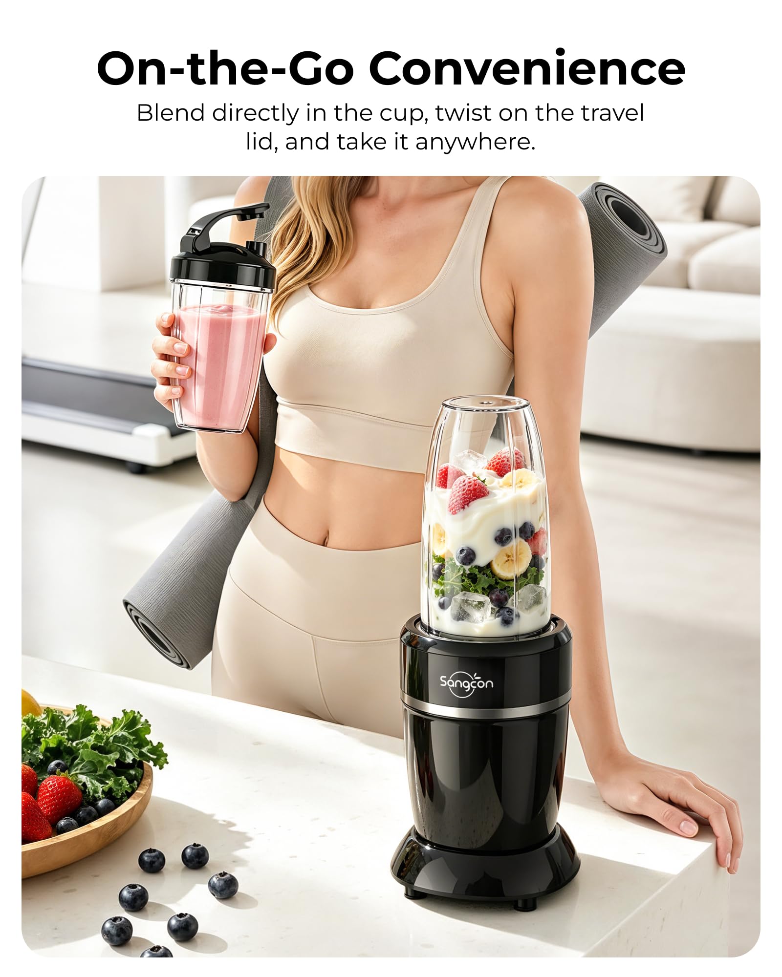 sangcon licuadora compacta bajo mueble, ahorro de espacio en cocina pequeña