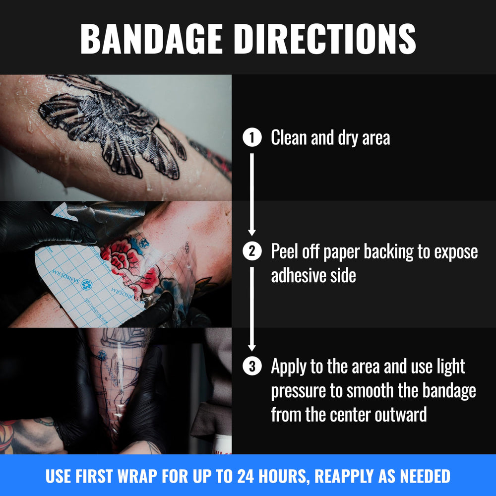 Retiro cuidadoso de Saniderm de la piel ilustrando facilidad y menor trauma al tatuaje