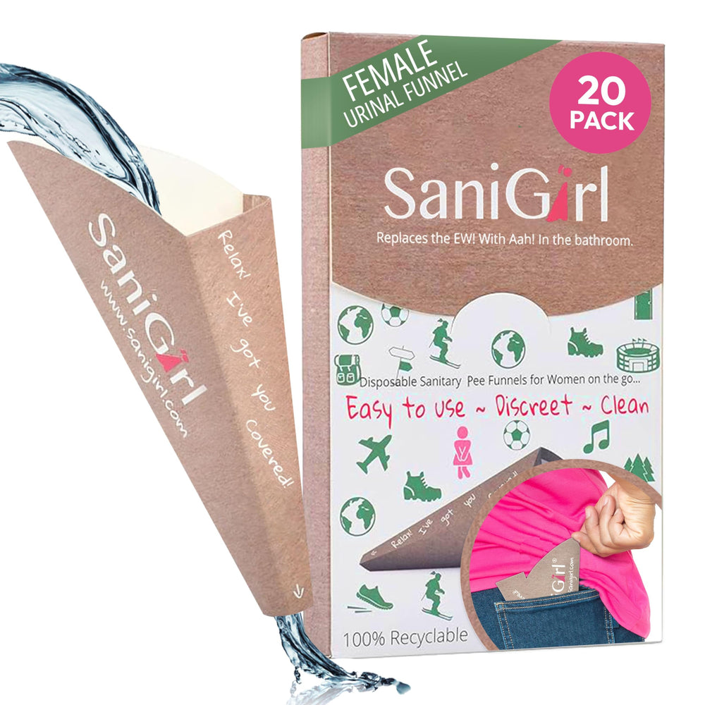 SaniGirl paquete frontal 20 embudos, solución discreta para viajar