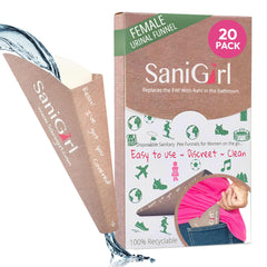 SaniGirl paquete frontal 20 embudos, solución discreta para viajar