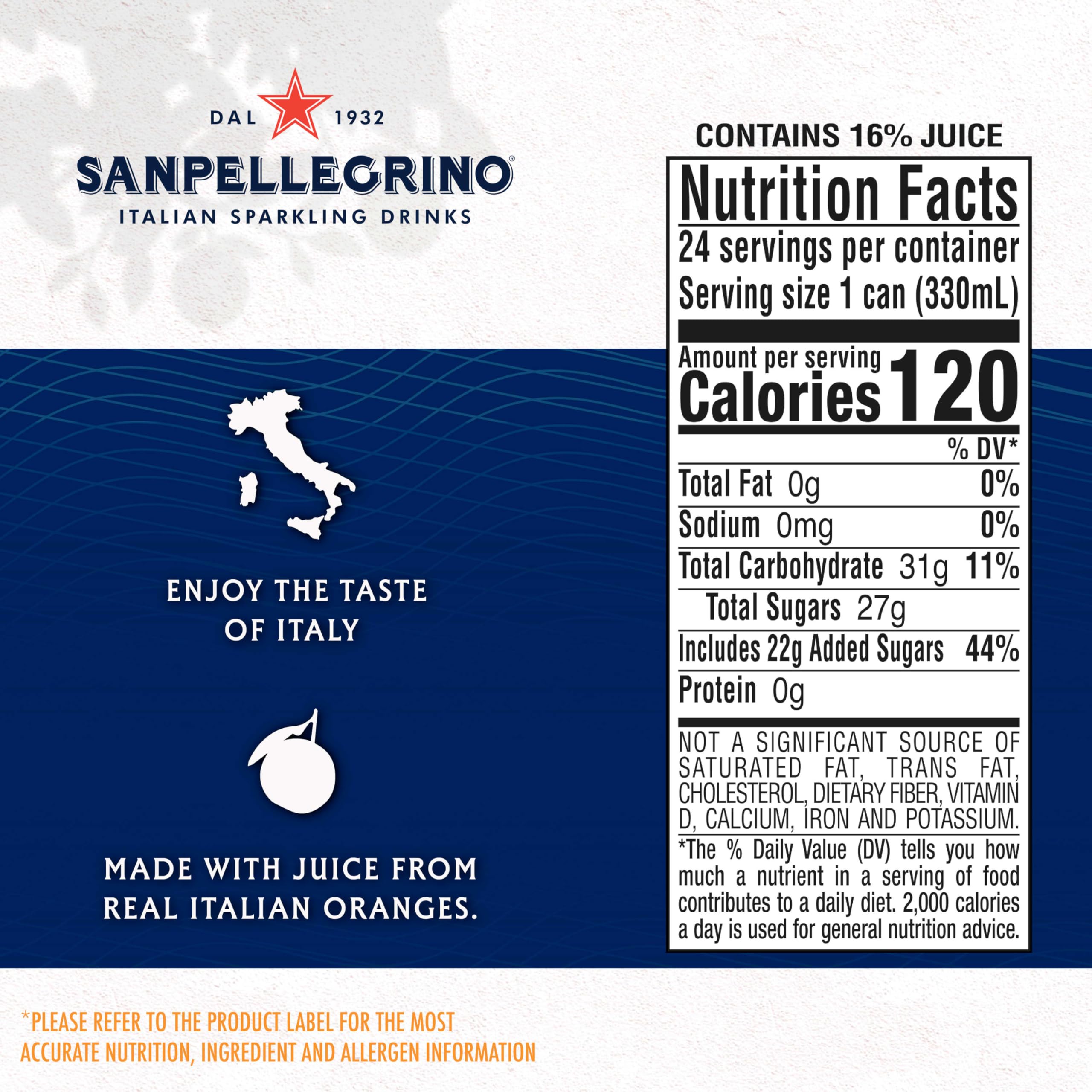 Pack completo de 24 latas Sanpellegrino Aranciata listo para eventos