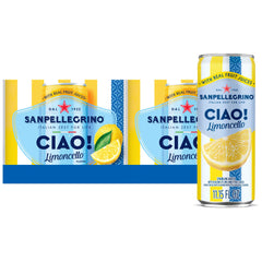 San Pellegrino lata frontal en pack mostrando diseño italiano y refresco inmediato