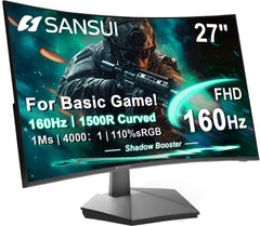 SANSUI vista frontal del monitor curvo 27" con pantalla inmersiva