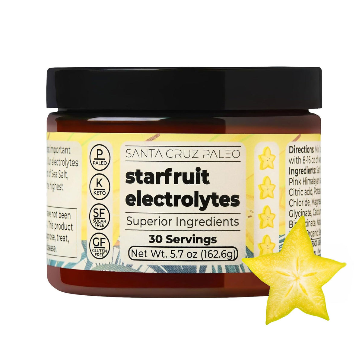 Santa Cruz Paleo empaque frontal starfruit mostrando porciones y sabor