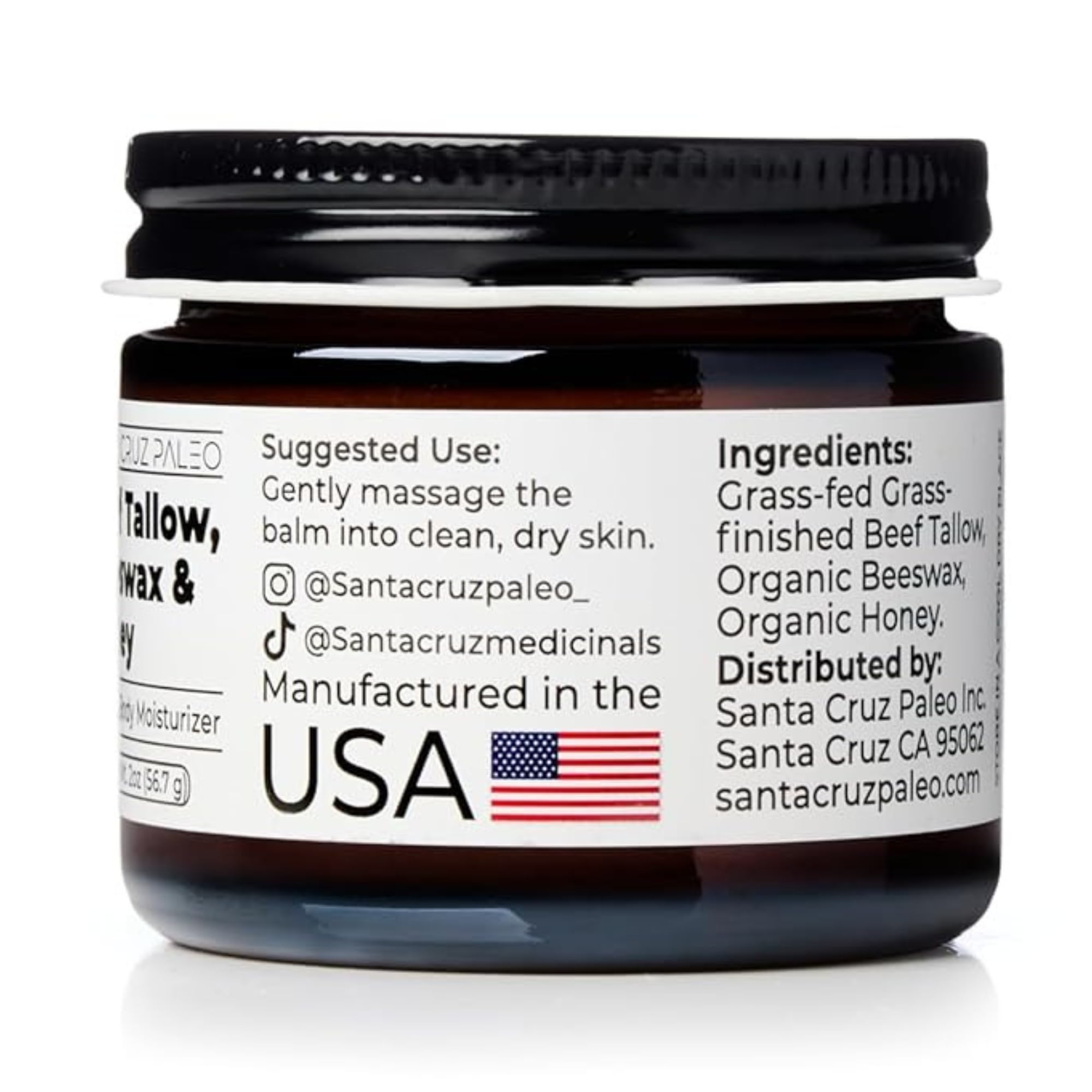 Santa Cruz Paleo etiqueta con ingredientes simples: tallow, cera y miel