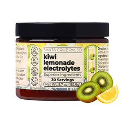 Santa Cruz Paleo frasco frontal mostrando diseño y sabor kiwi lemonade como hidratación limpia