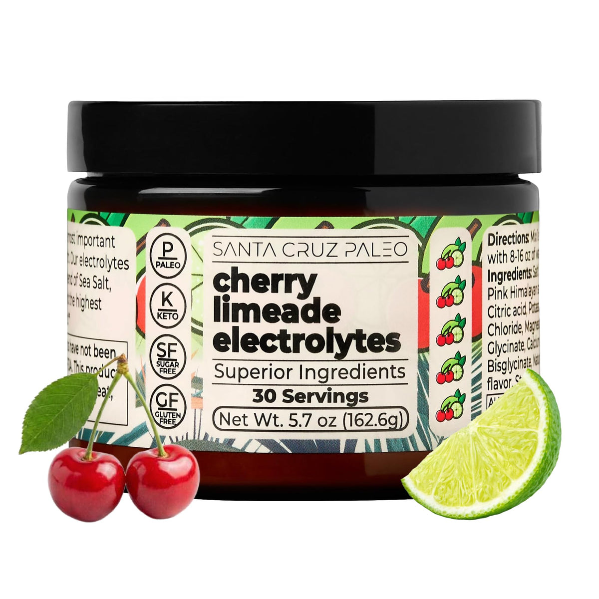 Santa Cruz Paleo vista frontal del envase que muestra 30 servicios y sabor Cherry Limeade