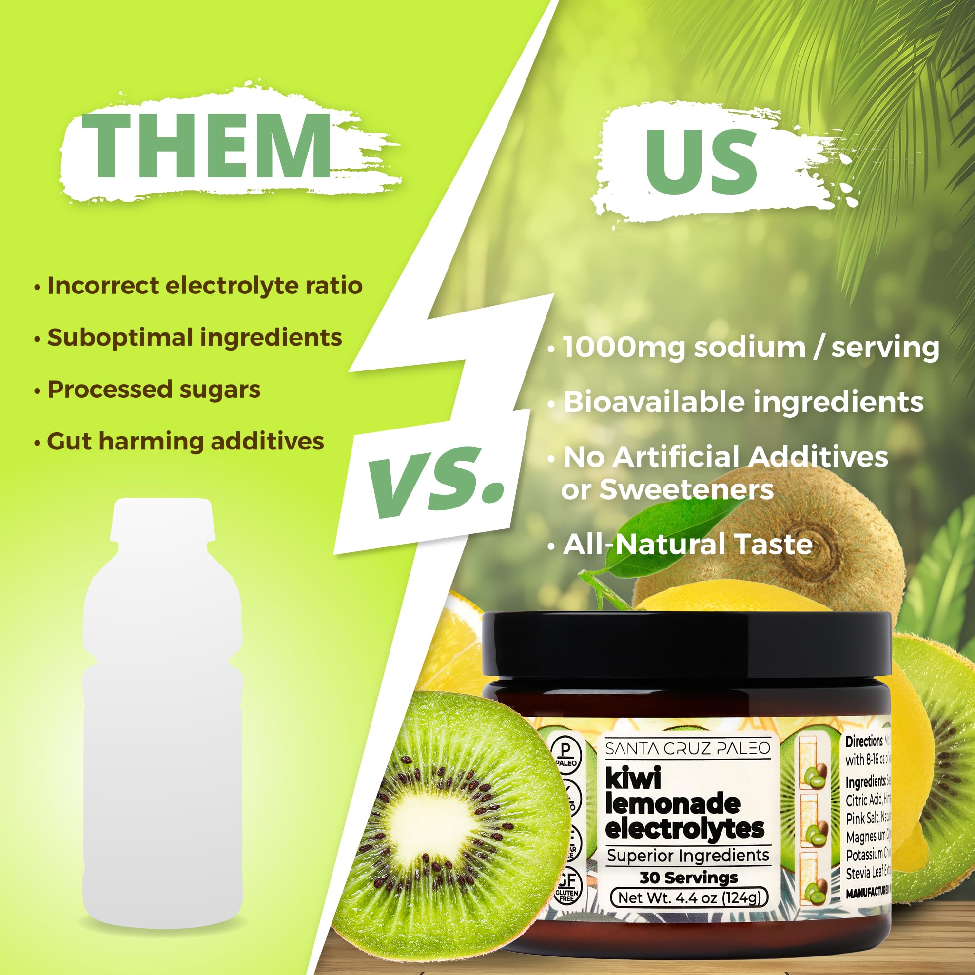 Santa Cruz Paleo vaso preparado kiwi lemonade listo para beber y refrescar tras ejercicio