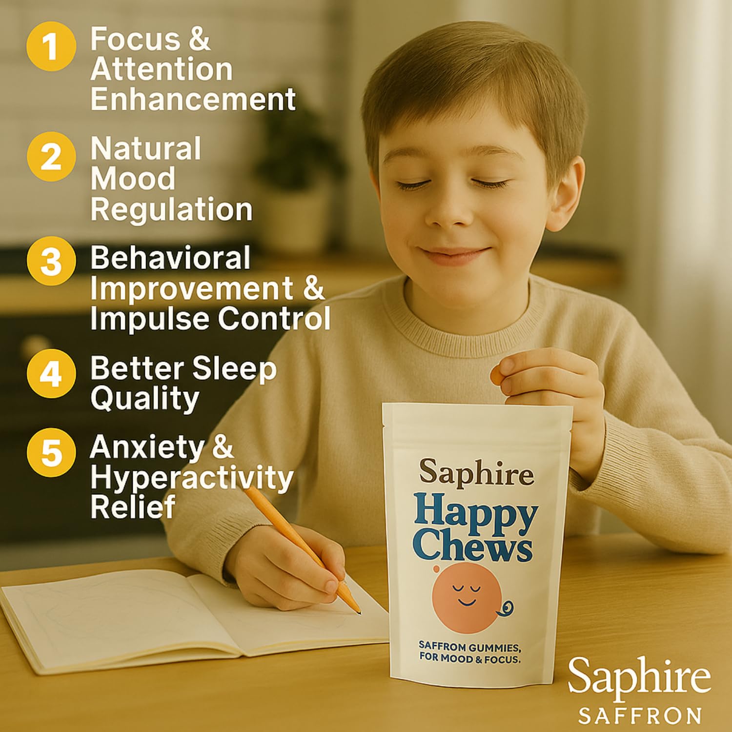 SAPHIRE HAPPY CHEWS etiqueta de ingredientes clara que facilita la lectura