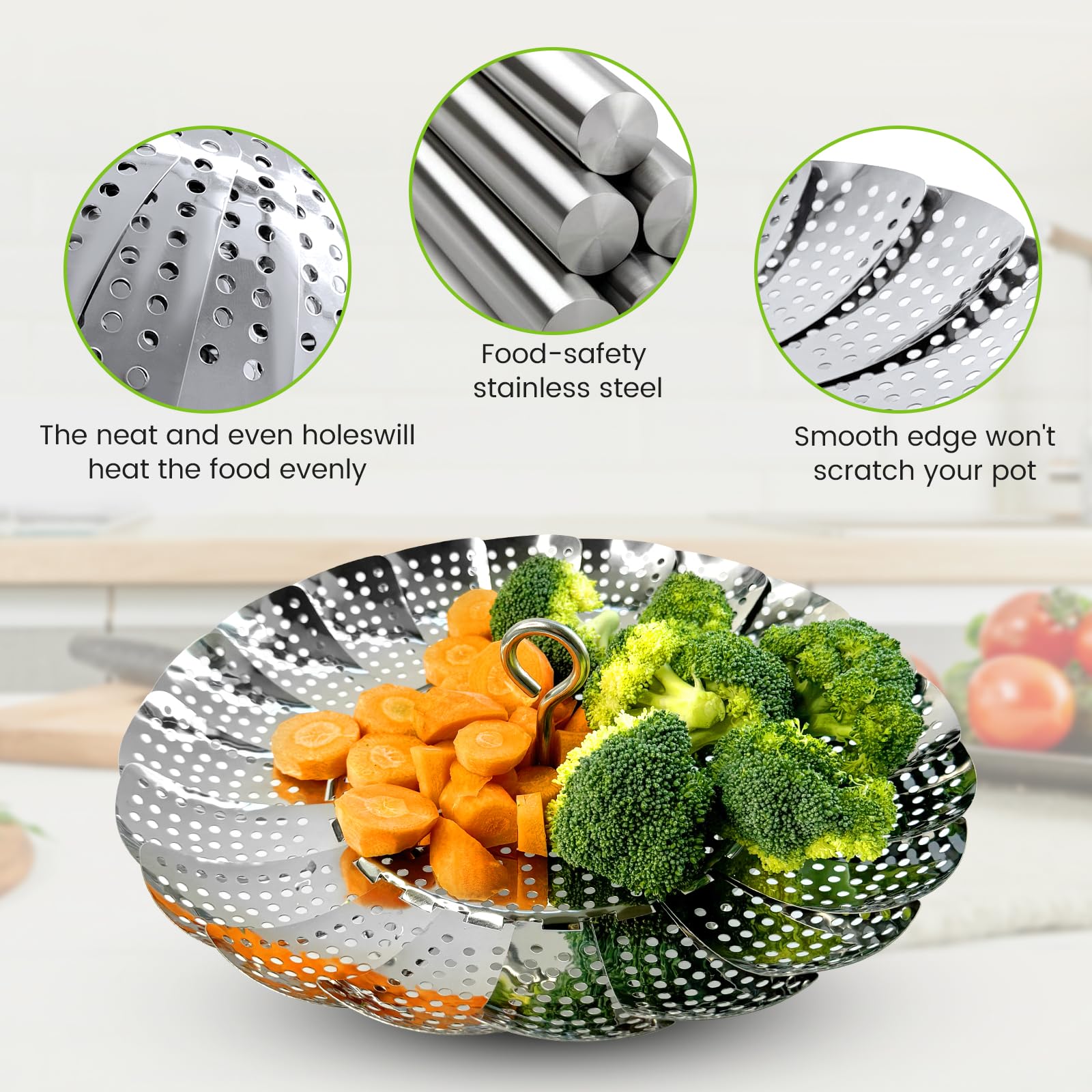SAYFINE cesta dentro de una olla cocinando verduras al vapor de forma saludable