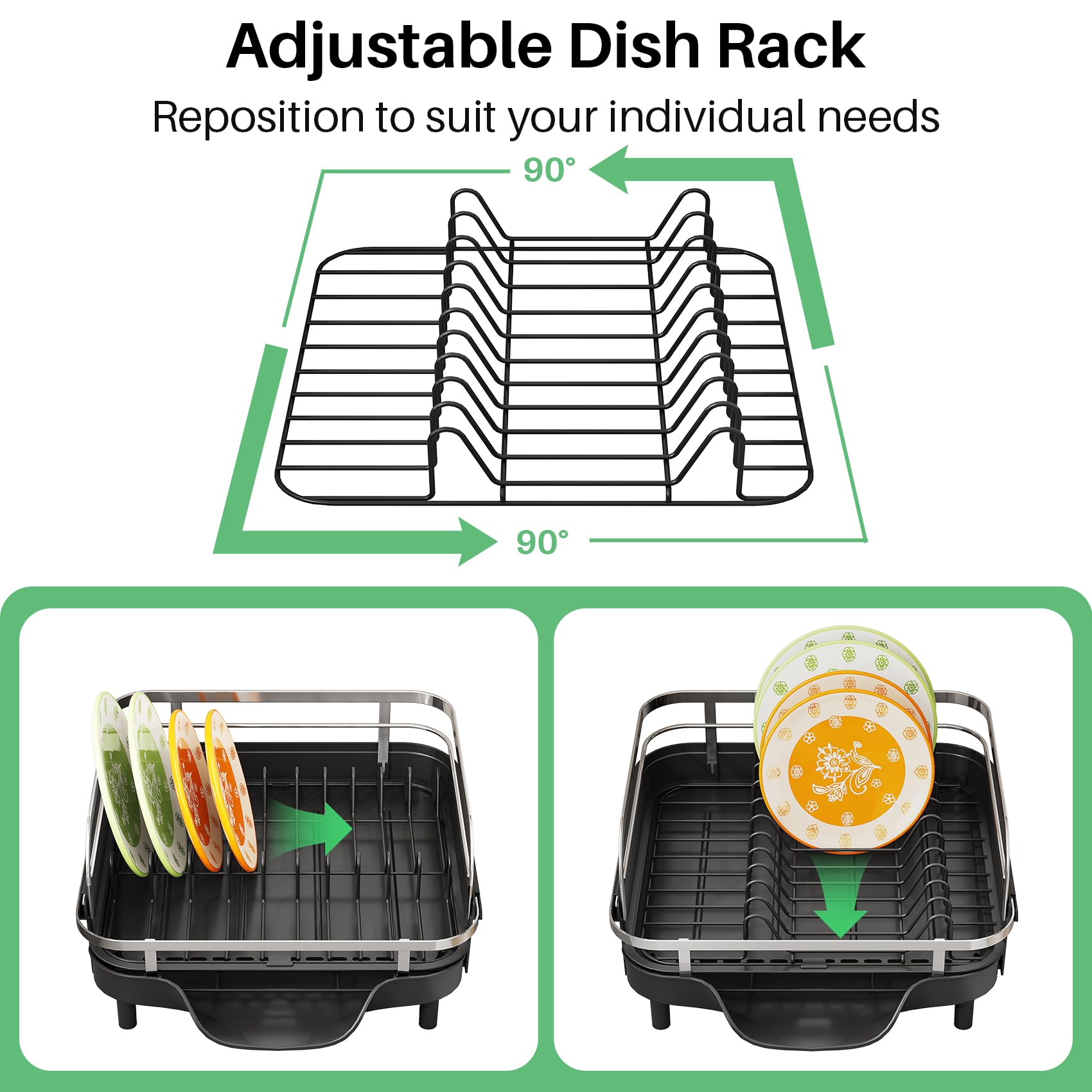 SAYZH escurridor extendido cargado de platos, capacidad ajustable