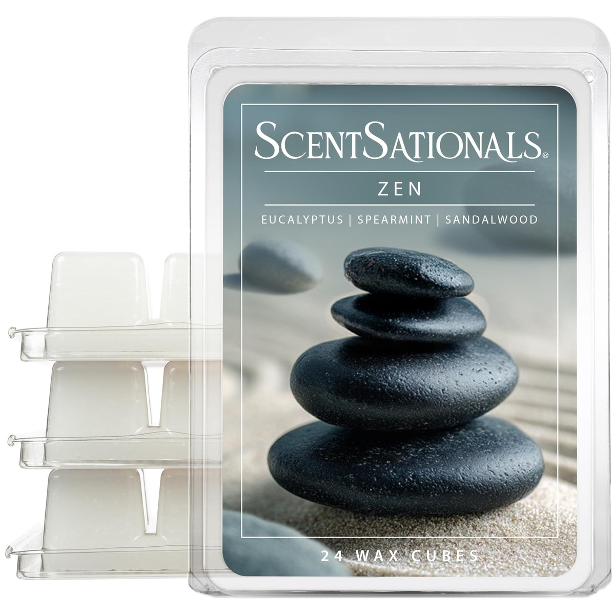 ScentSationals paquete frontal mostrando 24 cubos y aroma claro