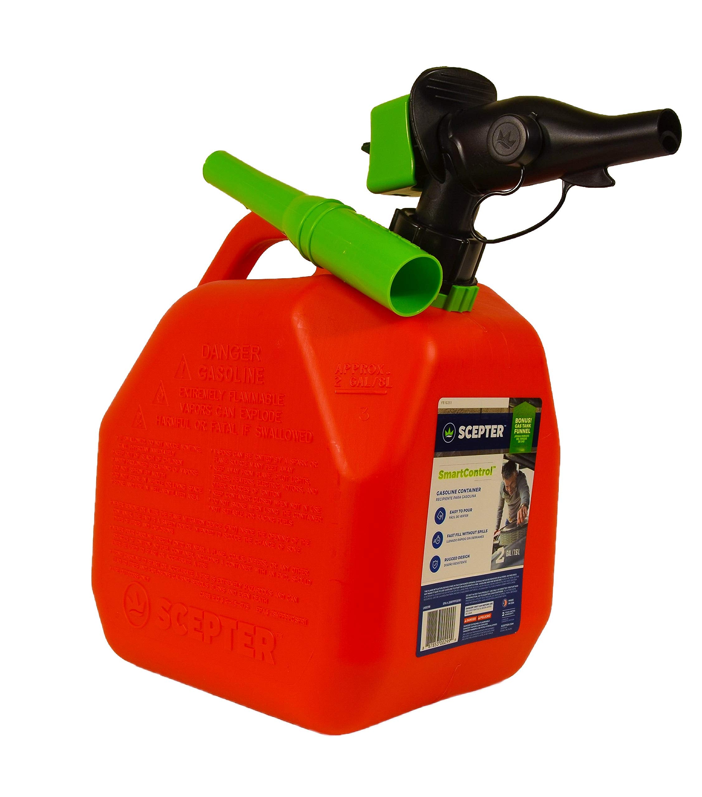 Scepter bidón frontal rojo mostrando diseño compacto y asa ergonómica para transporte seguro