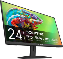 Monitor Sceptre Prime 24 frontal mostrando pantalla y diseño sin bordes, mejora inmersión