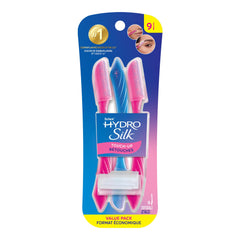Schick Hydro Silk embalaje frontal mostrando 9 cuchillas y cubierta, práctico