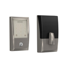 SCHLAGE cerradura frontal Camelot Satin Nickel mostrando diseño y seguridad