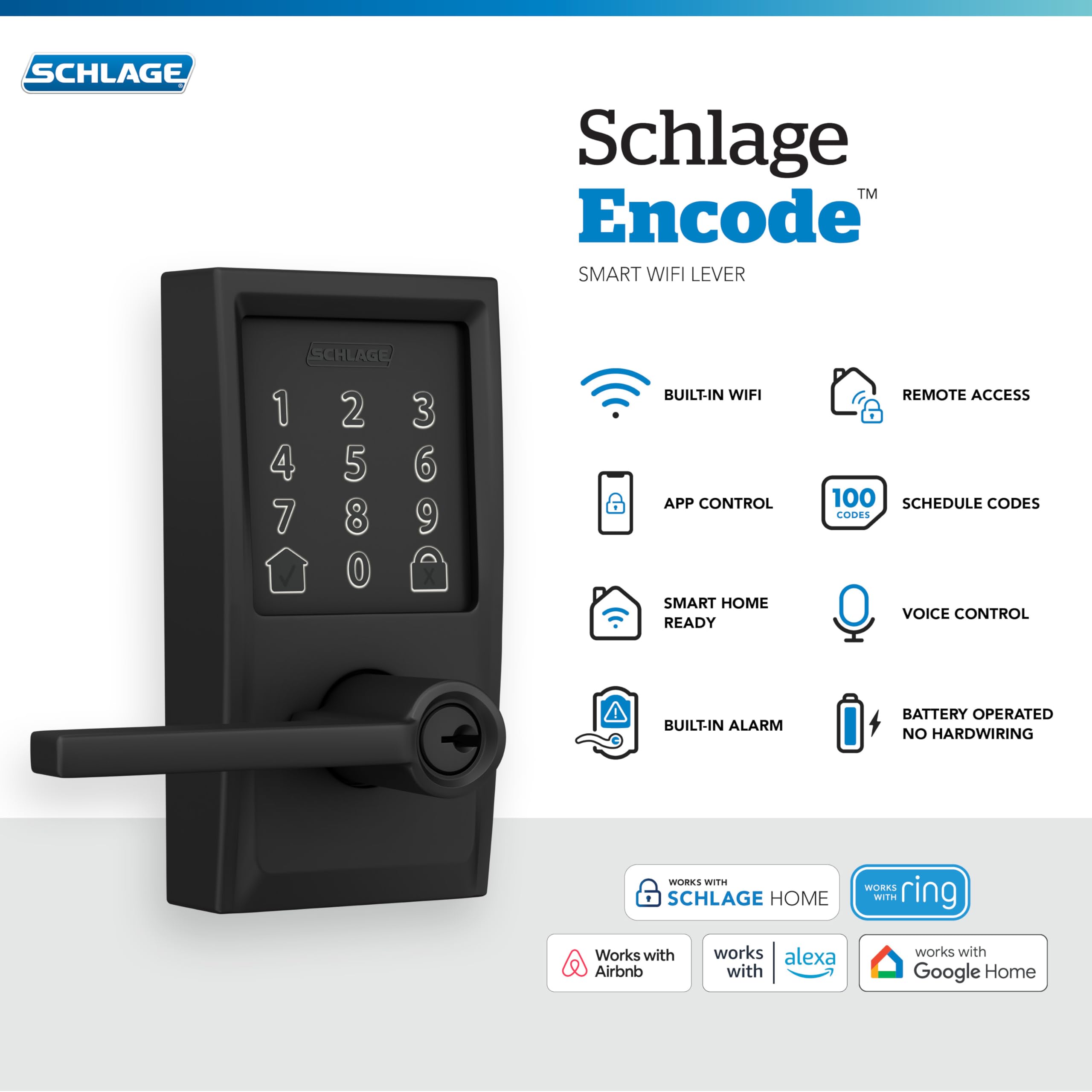 SCHLAGE detalle de la pantalla táctil resistente, privacidad y fácil uso