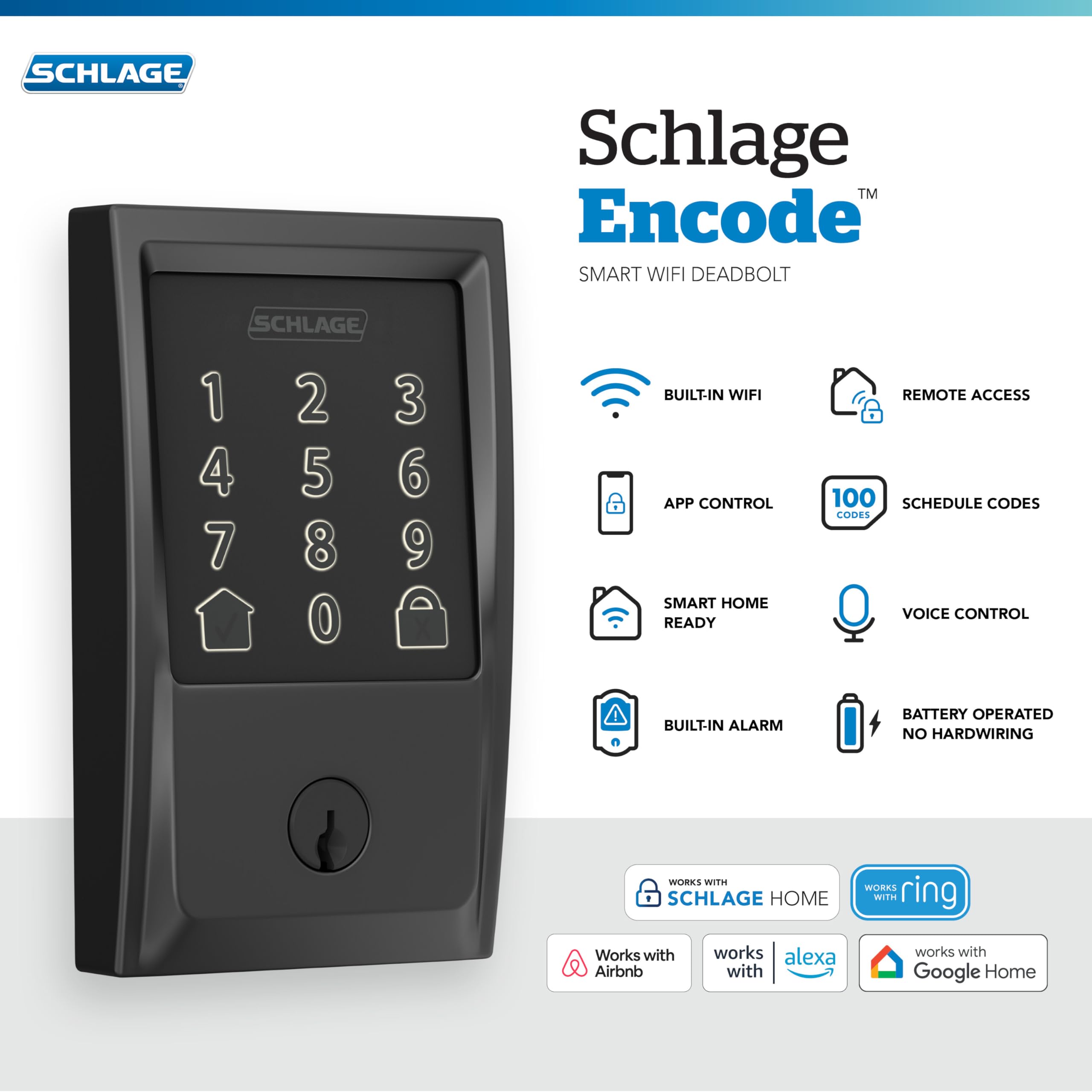 Schlage Encode detalle de pantalla táctil resistente mostrando facilidad de uso