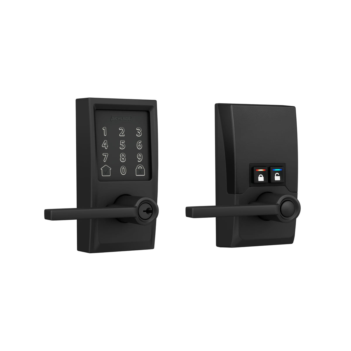 SCHLAGE vista frontal del encode en negro mate, apariencia moderna y segura