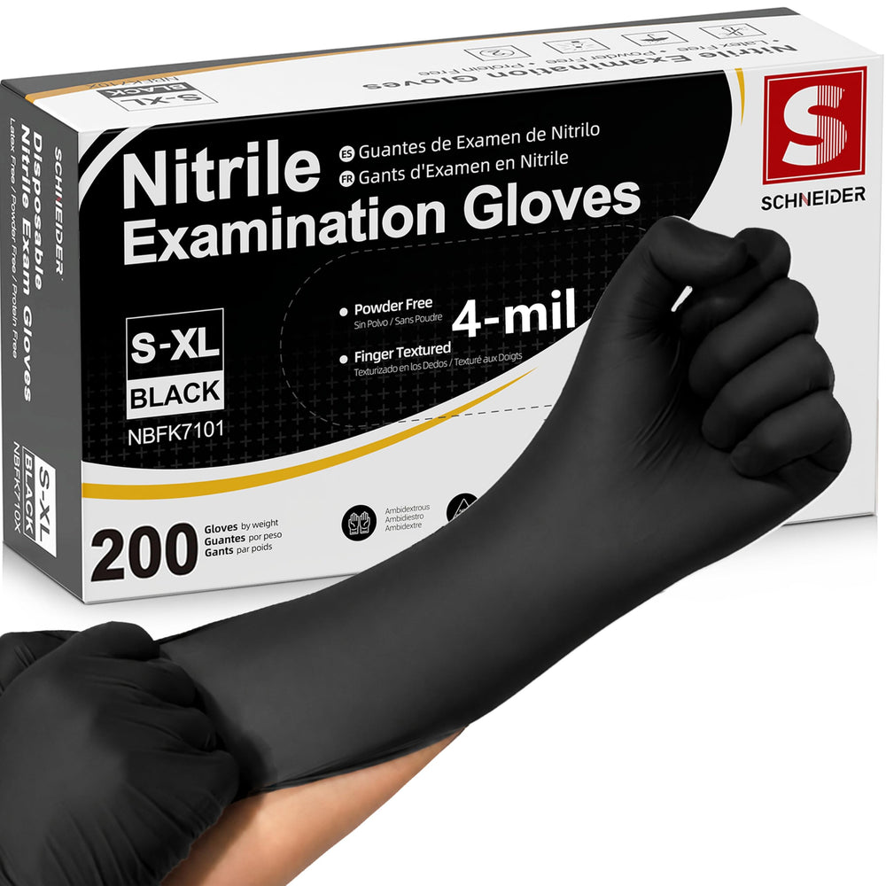 Schneider embalaje frontal mostrando guantes negros resistente y profesional