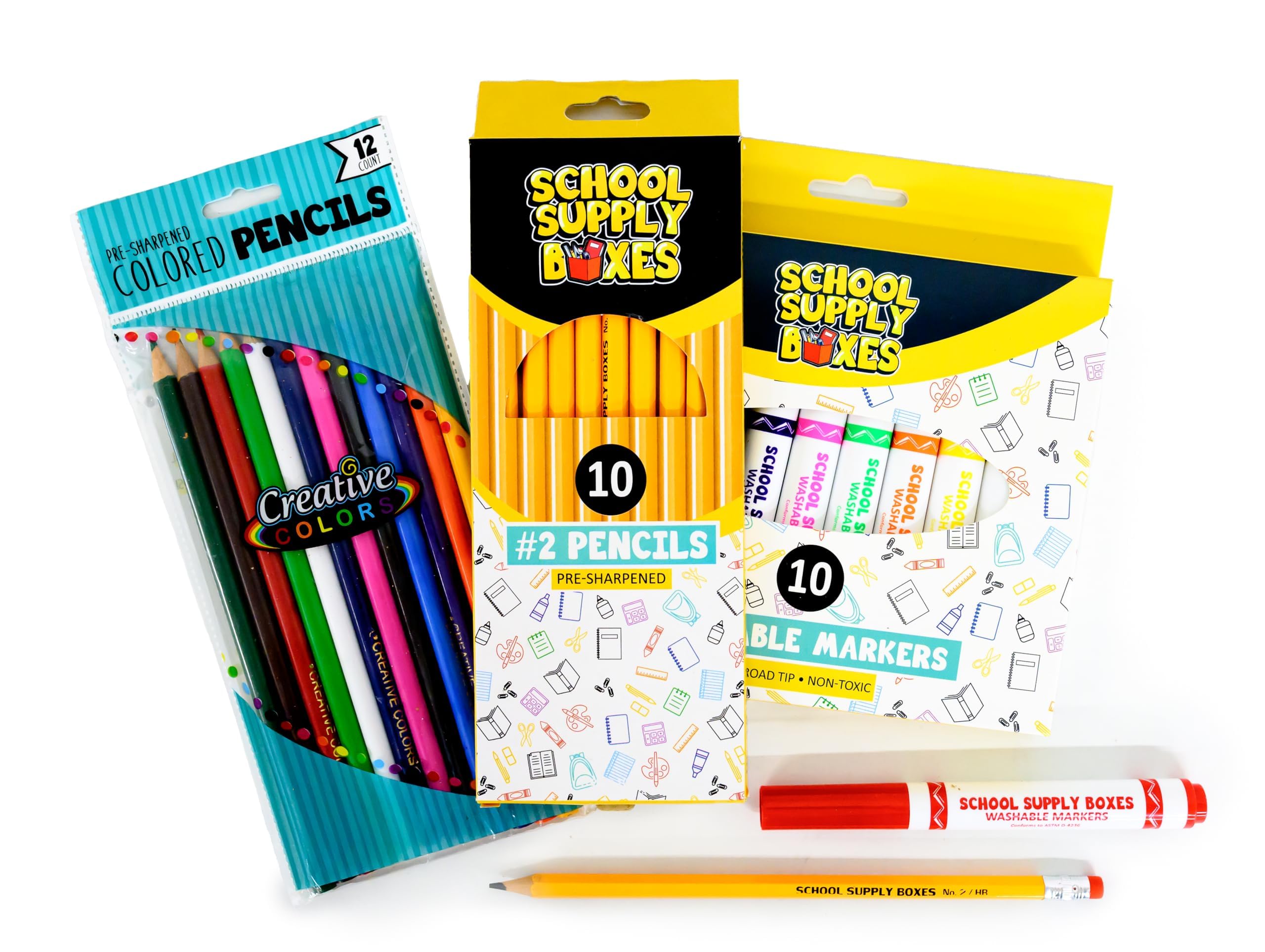 School Supply Boxes crayones y lápices de color para actividades artísticas variadas